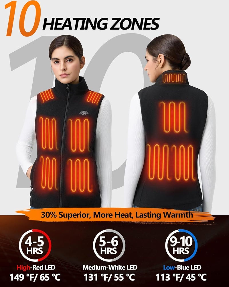Topdot Store Fleece Women's Heated Vest with Battery Pack 16000mAh 7.4V, Heated Vest for Women with10-Heated Zones for Outdoor Work - Image 2